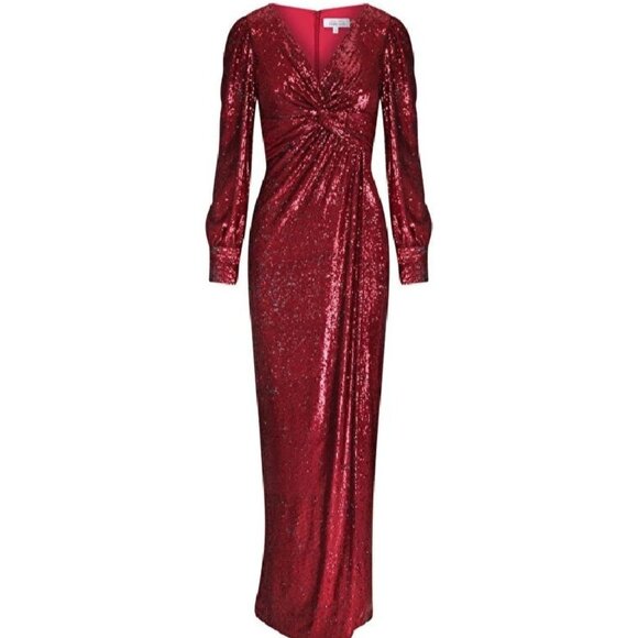 TERI JON by RICKIE FREEMAN Red Sequin Faux Wrap Gown Dress - Picture 1 of 15